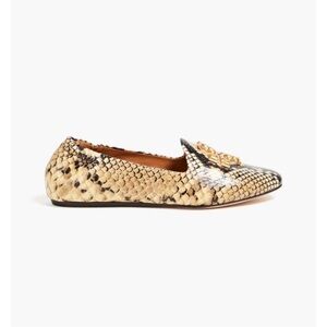 Tory Burch Snake-Print Leather Loafer in Beige and Black with Gold Bit
